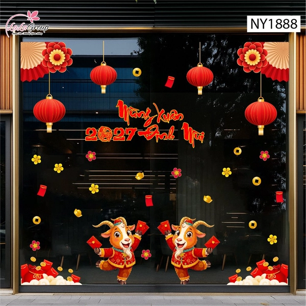 Combo Decal Trang Trí Tết Mừng Xuân Đinh Mùi 2027 Tài Lộc Dồi Dào