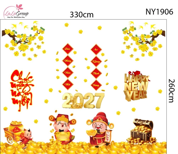 Combo Decal Trang Trí Tết Chúc Mừng Năm Mới Phú Quý Toàn Niên