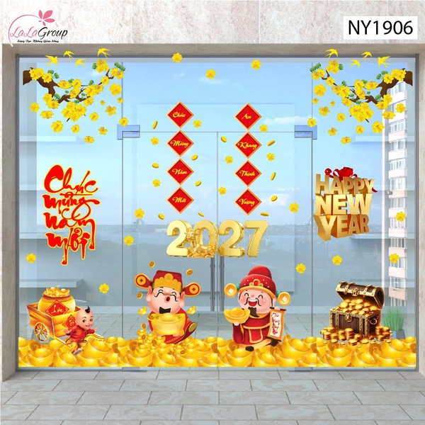 Combo Decal Trang Trí Tết Chúc Mừng Năm Mới Phú Quý Toàn Niên