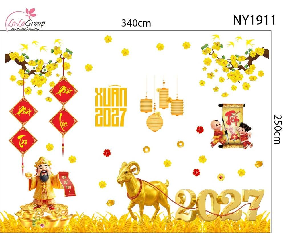 Combo Decal Trang Trí Tết Xuân 2027 Vạn Sự Như Ý Phát Tài Phát Lộc