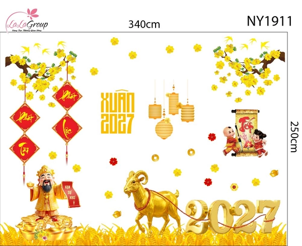 Combo Decal Trang Trí Tết Xuân 2027 Vạn Sự Như Ý Phát Tài Phát Lộc