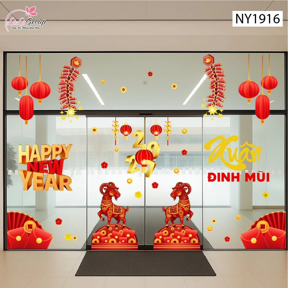Combo Decal Trang Trí Tết Happy New Year Xuân Đinh Mùi 2027