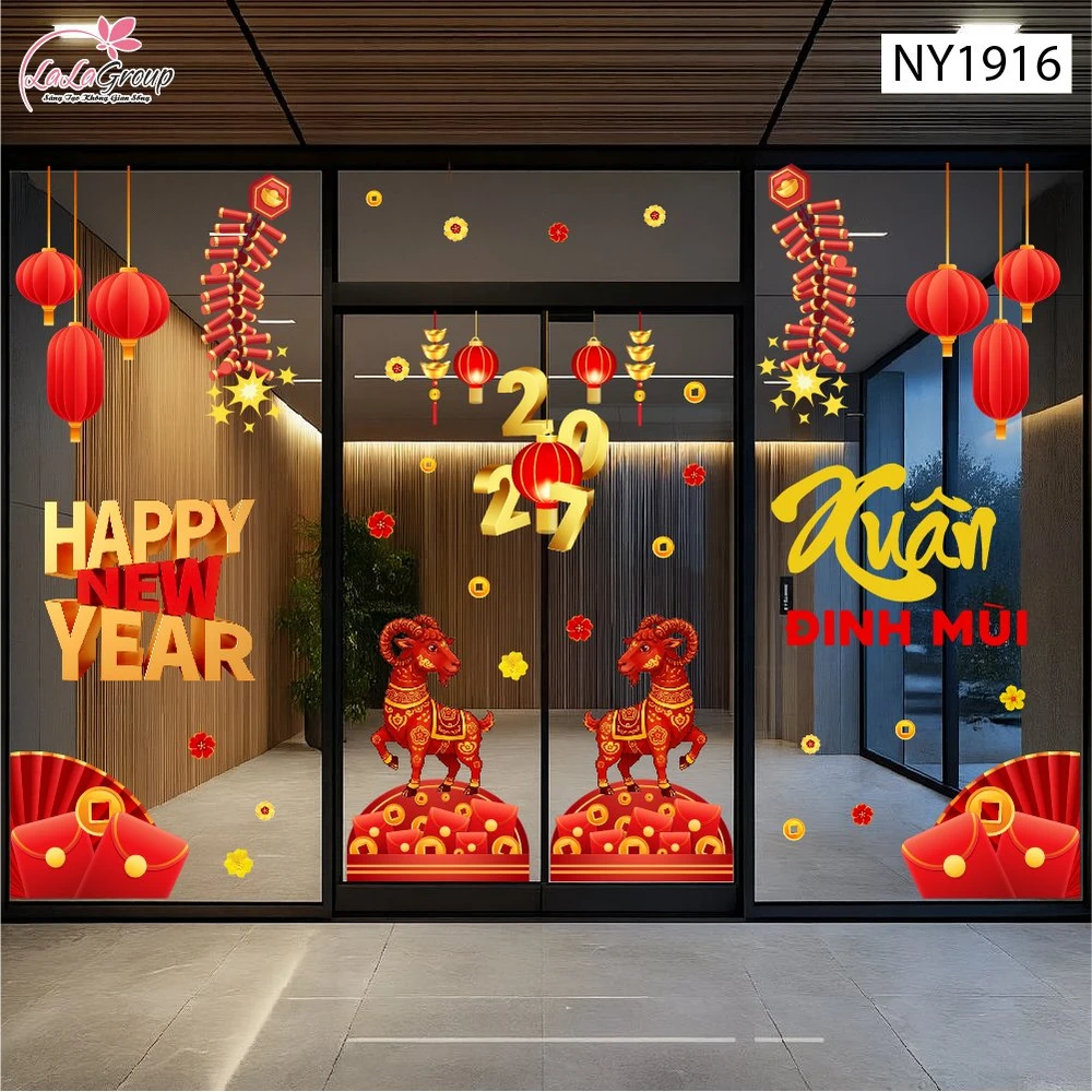 Combo Decal Trang Trí Tết Happy New Year Xuân Đinh Mùi 2027