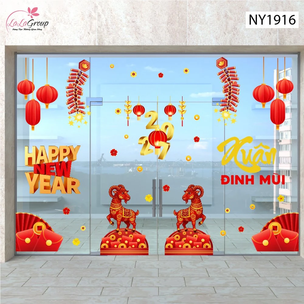 Combo Decal Trang Trí Tết Happy New Year Xuân Đinh Mùi 2027