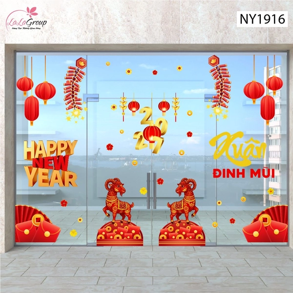 Combo Decal Trang Trí Tết Happy New Year Xuân Đinh Mùi 2027