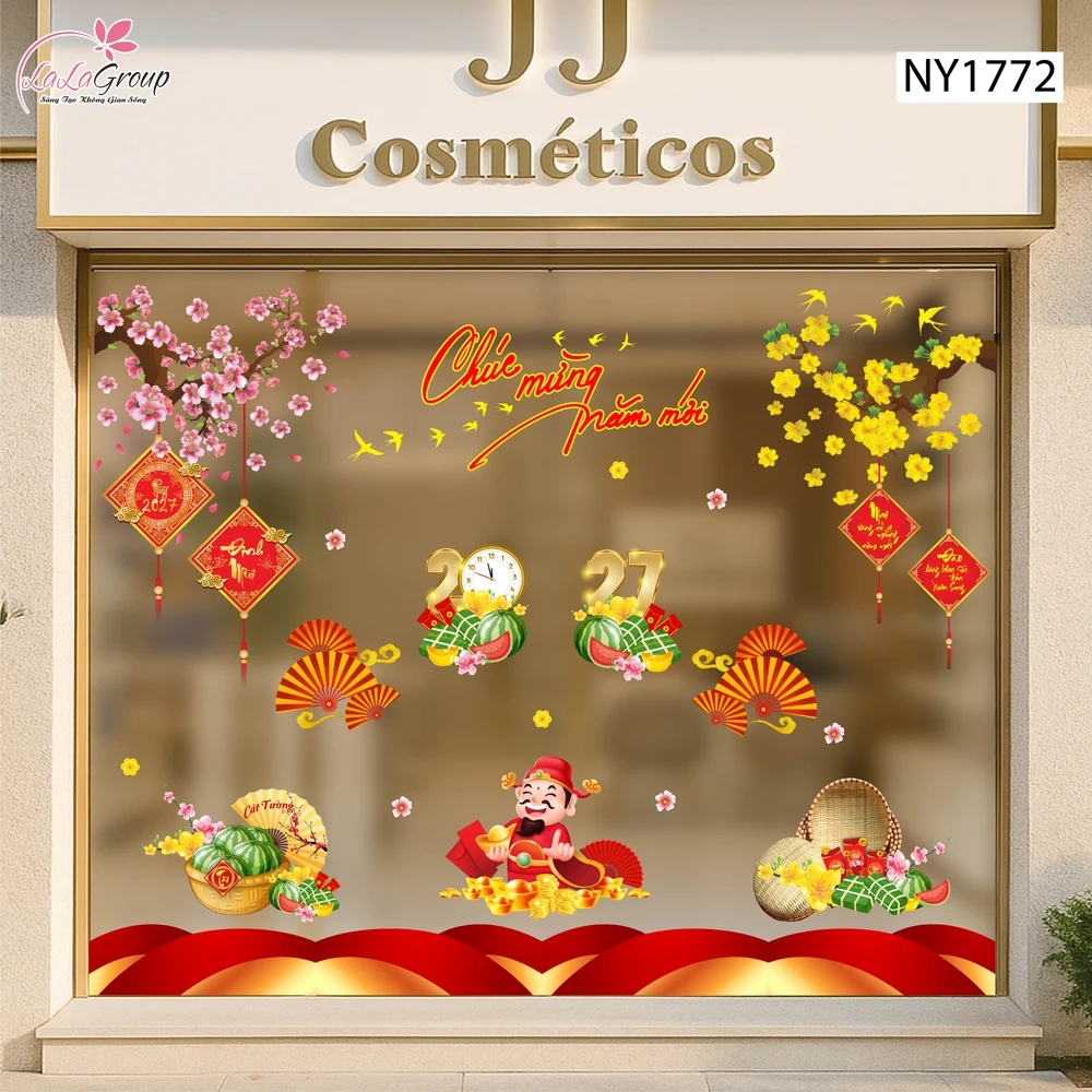 Combo Decal Trang Trí Tết Xuân Đinh Mùi Thần Tài Phúc Lộc 2027