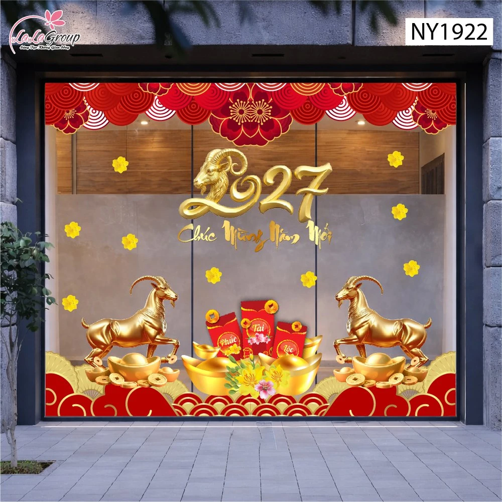 Combo Decal Trang Trí Tết Chúc Mừng Năm Song Mùi Phú Quý 2027