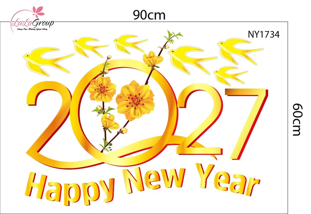 Combo Decal Trang Trí Tết Xuân Bính Ngọ Đồng Tiền Vàng May Mắn 2027