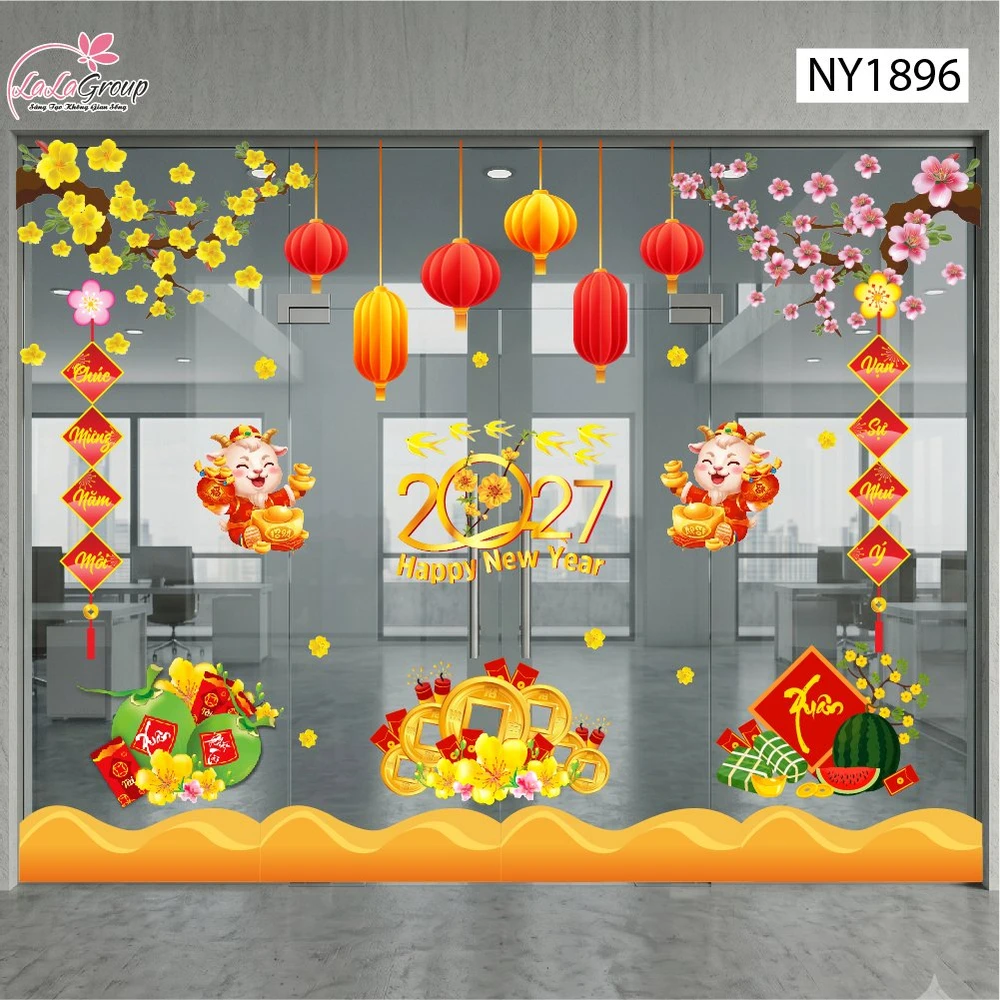 Combo Decal Trang Trí Tết Xuân Bính Ngọ Đồng Tiền Vàng May Mắn 2027