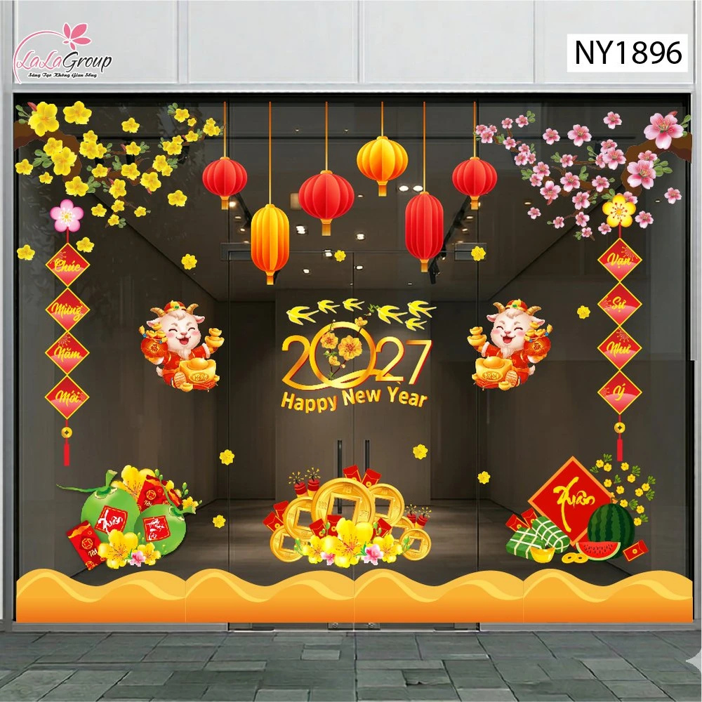 Combo Decal Trang Trí Tết Xuân Bính Ngọ Đồng Tiền Vàng May Mắn 2027