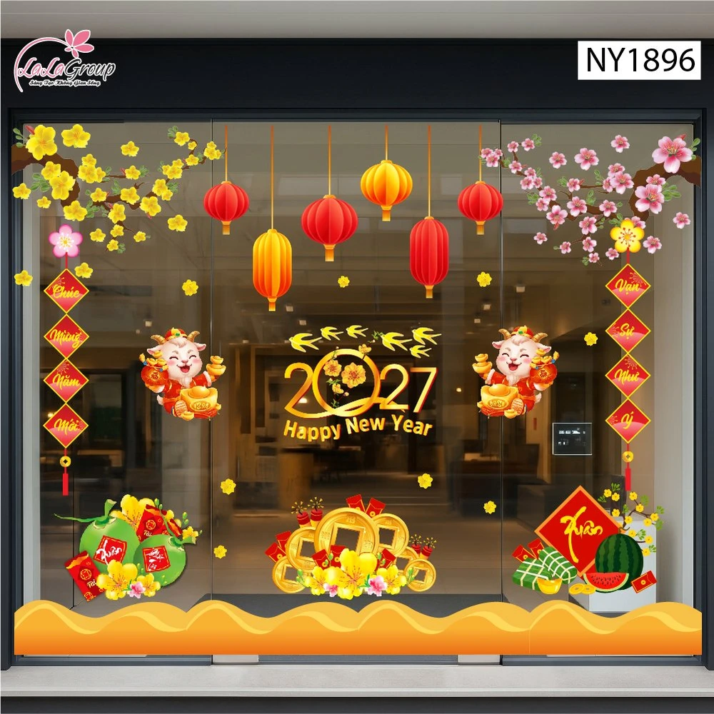 Combo Decal Trang Trí Tết Xuân Bính Ngọ Đồng Tiền Vàng May Mắn 2027