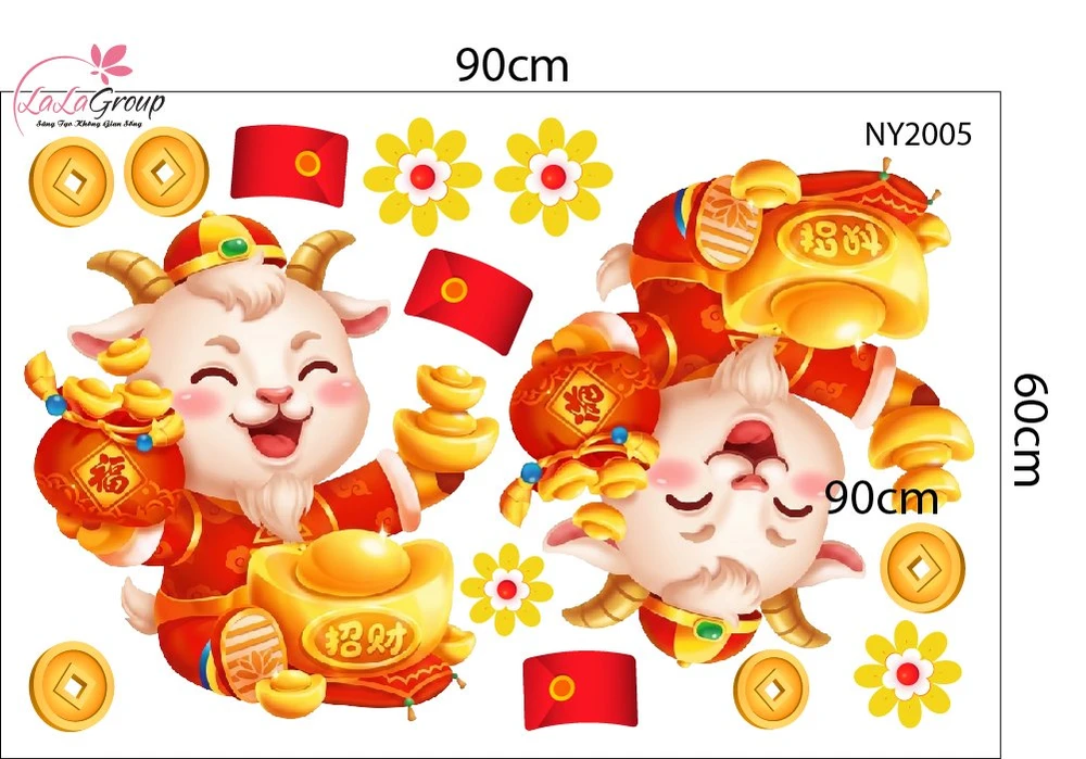 Combo Decal Trang Trí Tết Xuân Bính Ngọ Đồng Tiền Vàng May Mắn 2027
