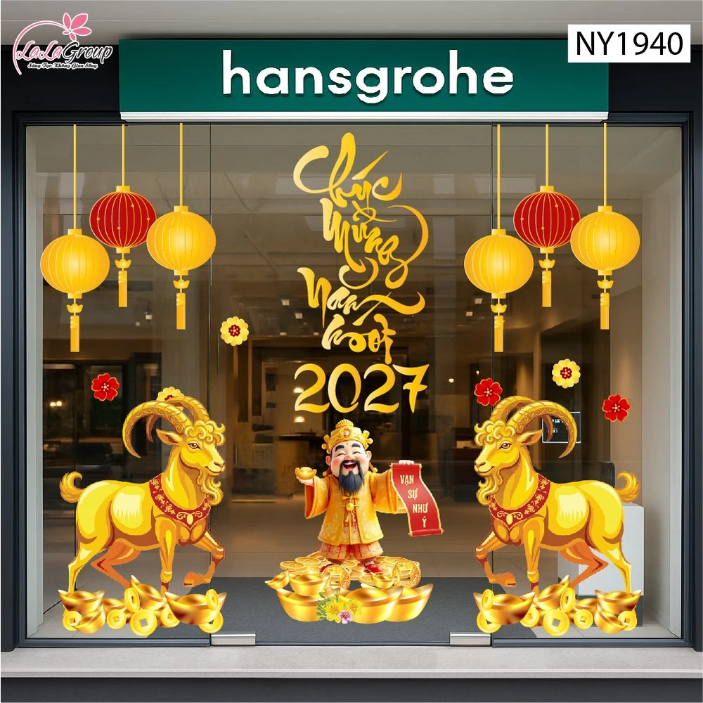 Combo Decal Trang Trí Tết Thần Tài Đón Xuân Vạn Sự Như Ý
