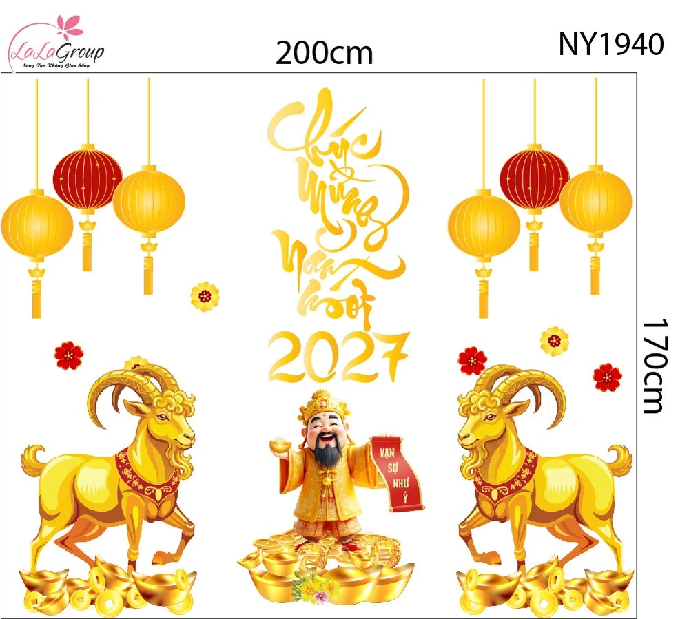 Combo Decal Trang Trí Tết Thần Tài Đón Xuân Vạn Sự Như Ý