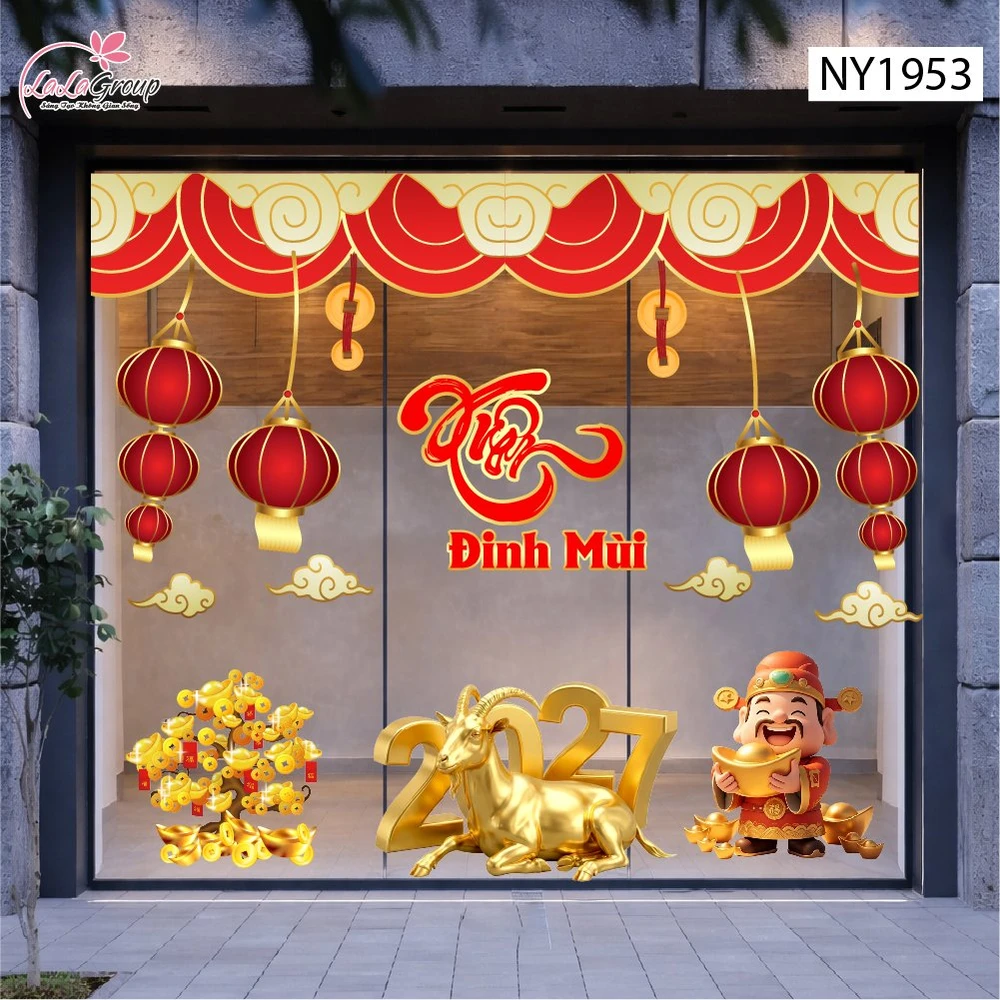 Combo Decal Trang Trí Tết Xuân Đinh Mùi Thần Tài Phát Lộc