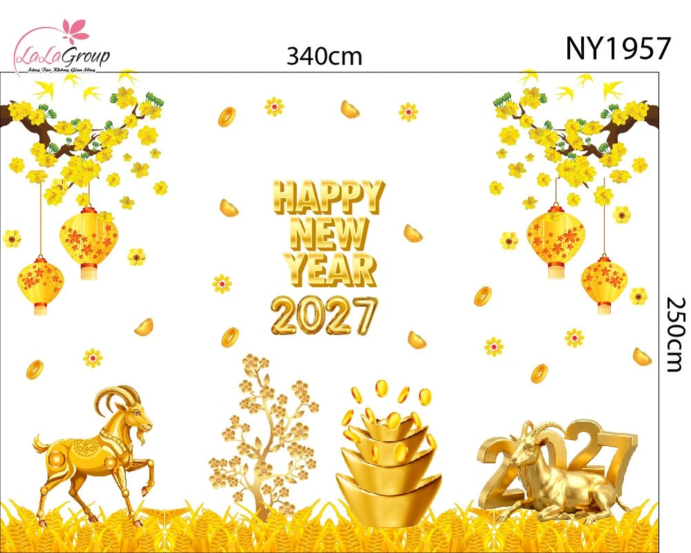 Combo Decal Trang Trí Tết Happy New Year 2027