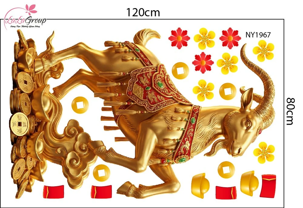 Combo Decal Trang Trí Tết Thần Tài Chúc Mừng Năm Mới Hạnh Phúc