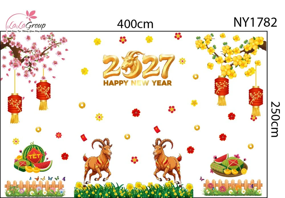 Combo Decal Trang Trí Tết Song Mùi Đón Xuân 2027