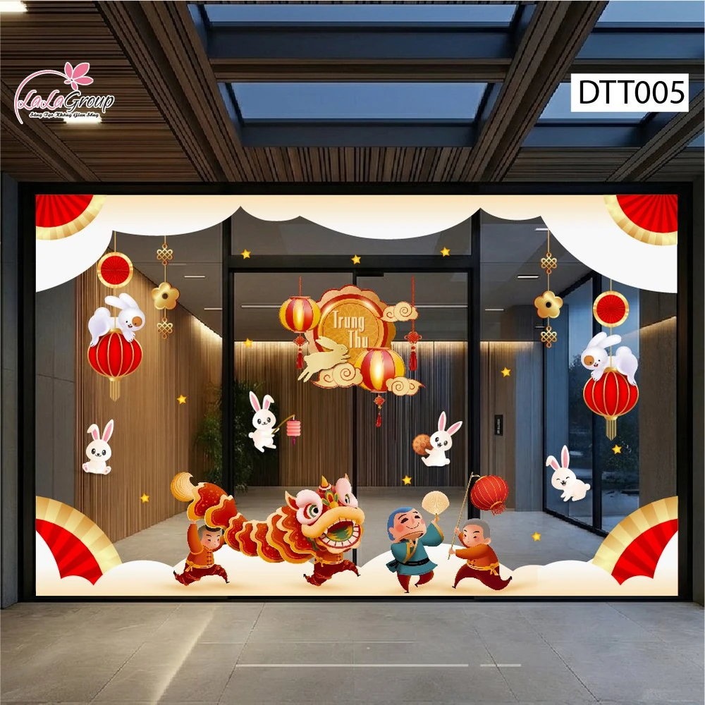 Combo Decal Trang Trí Trung Thu Đêm Hội Múa Lân Trăng Rằm
