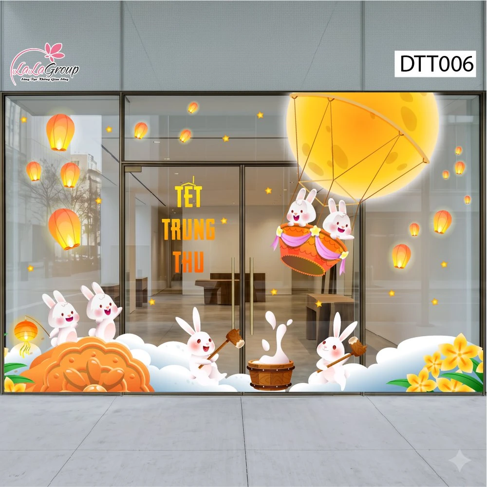 Combo Decal Trang Trí Trung Thu Thỏ Ngọc Thả Đèn Cung Trăng