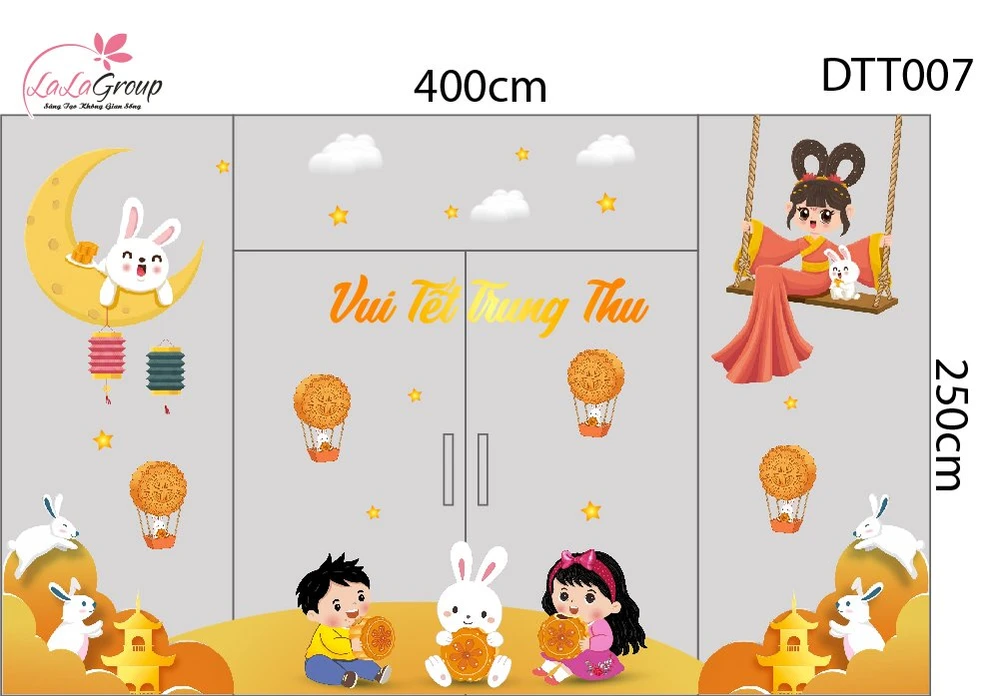 Combo Decal Trang Trí Trung Thu Vui Tết Cung Trăng