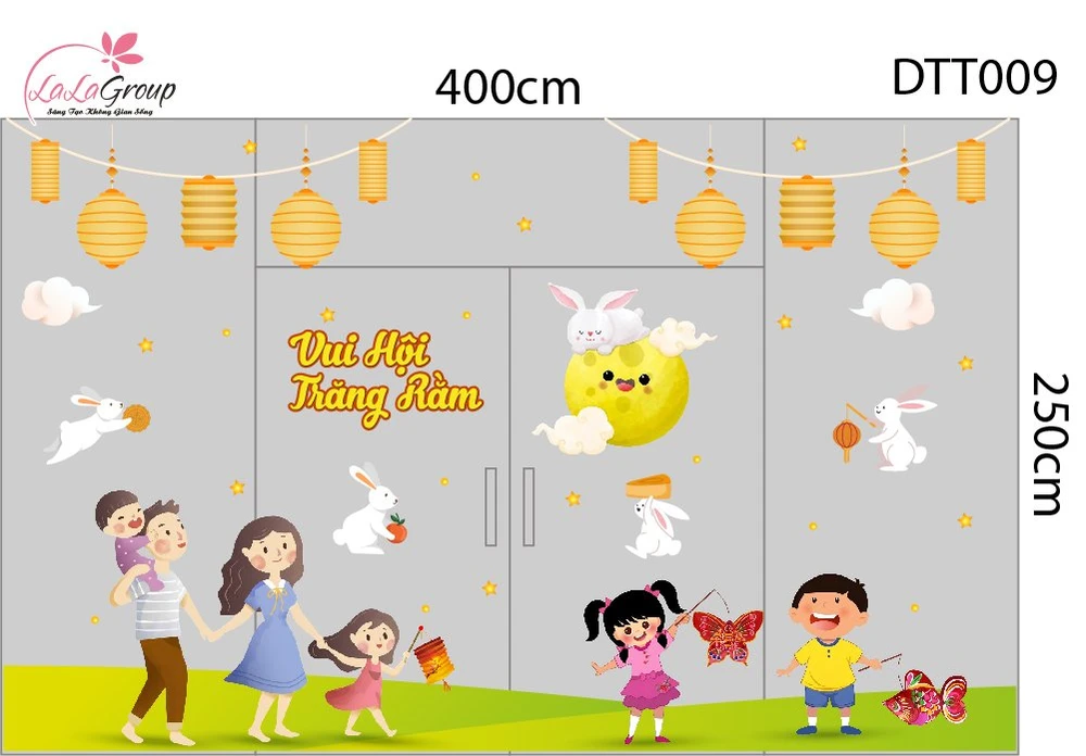 Combo Decal Trang Trí Trung Thu Gia Đình Vui Hội Trăng Rằm