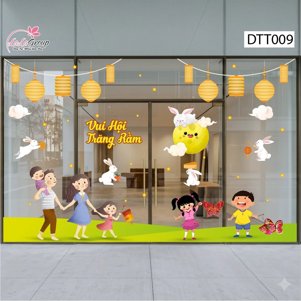 Combo Decal Trang Trí Trung Thu Gia Đình Vui Hội Trăng Rằm