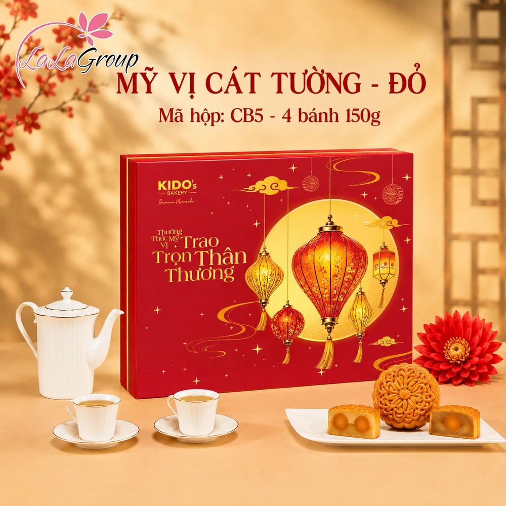 (CB5) Hộp 4 Bánh Trung Thu Kido Mỹ Vị Cát Tường Đỏ