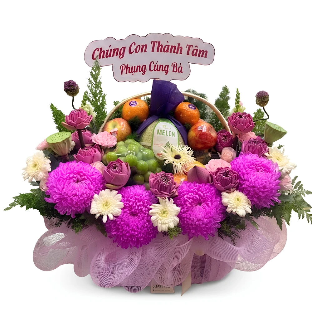 Giỏ Hoa Trái Cây Tâm Thành Dâng Kính