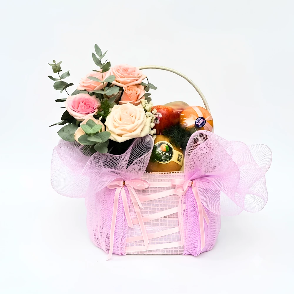 Giỏ Trái Cây Nhập Khẩu Tone Hồng Pastel Ngọt Ngào