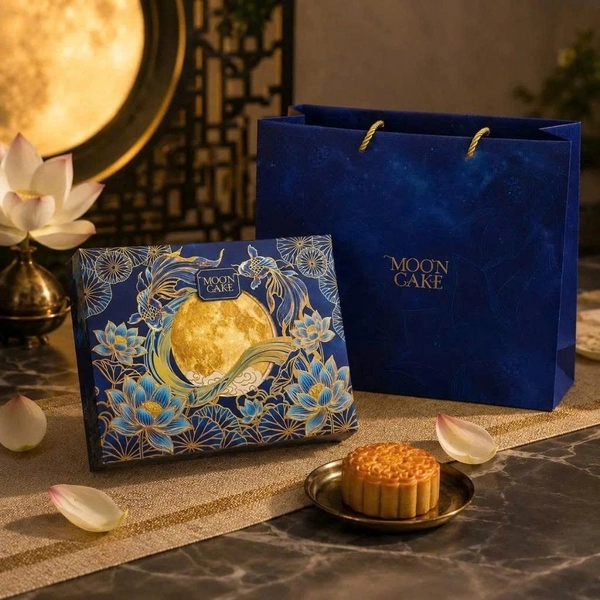 Hộp 4 Bánh Trung Thu Kim Nguyệt Song Ngư Kèm Trà Tân Dân Lợi