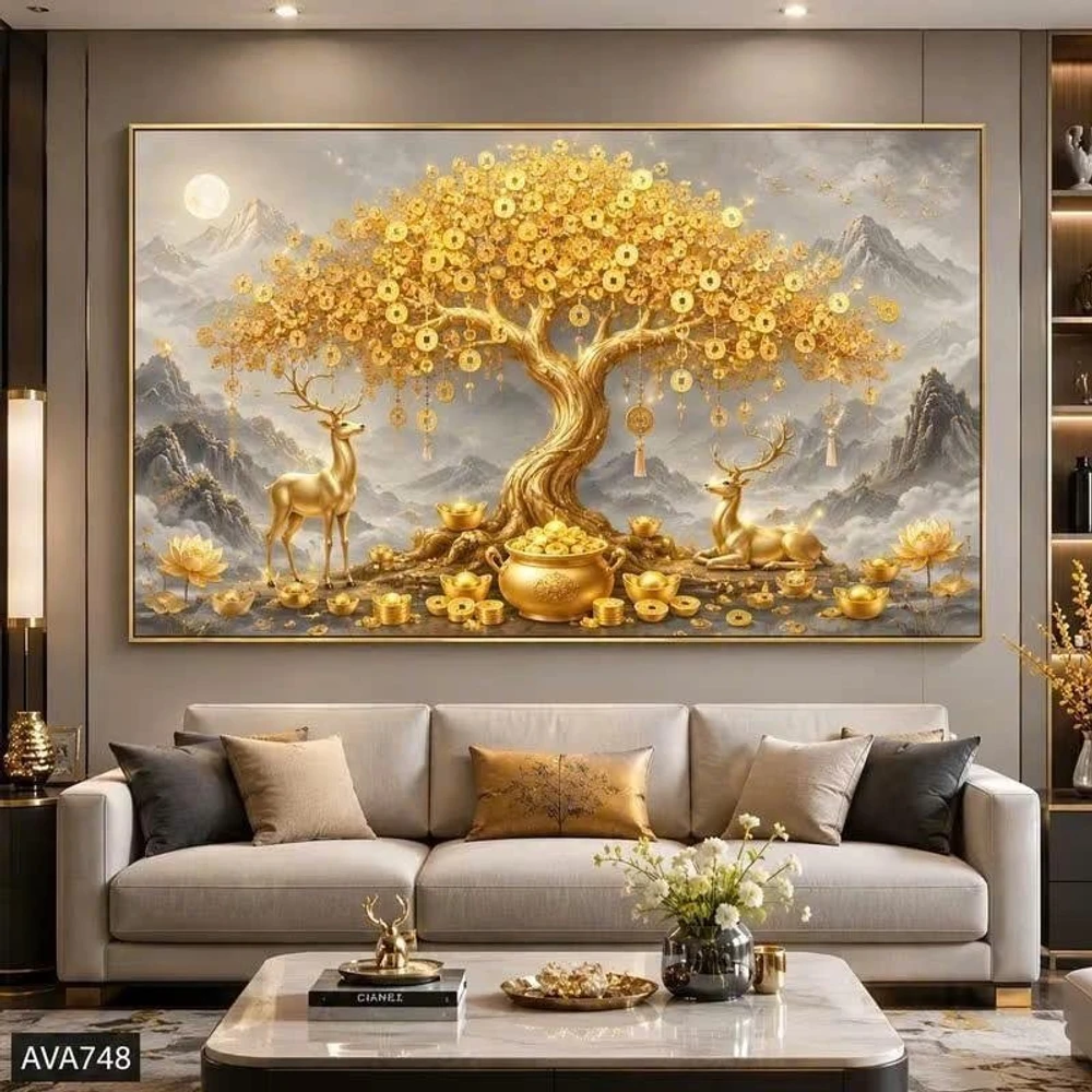 Tranh Treo Tường Nghệ Thuật Sơn Thủy Kim Tài Thịnh Vượng