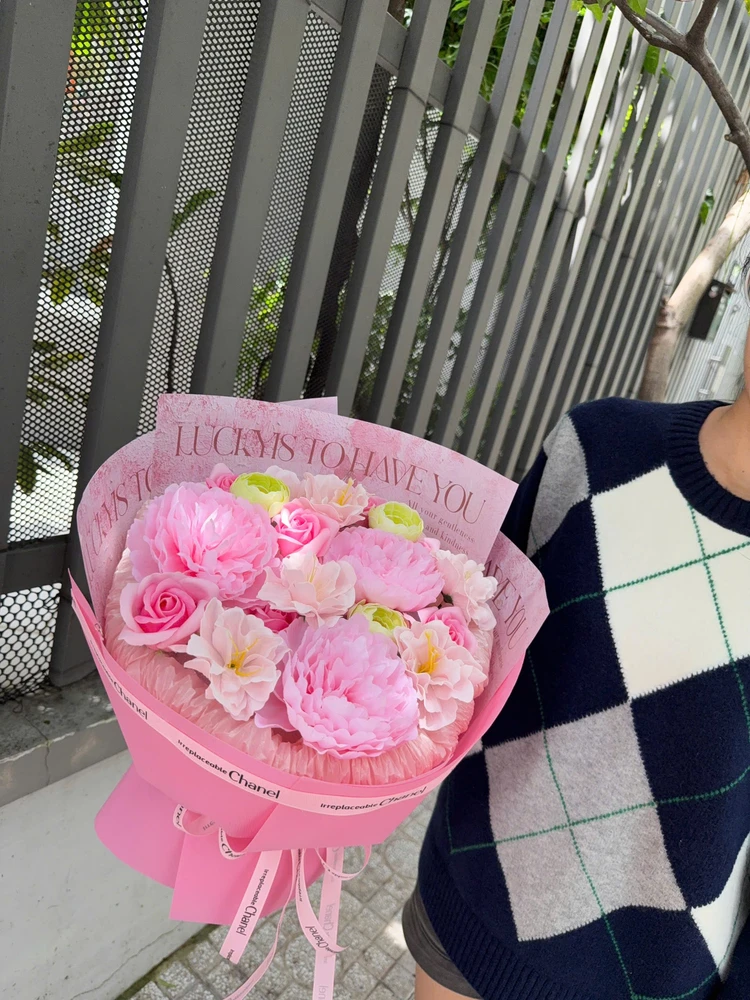 Bó Hoa Hồng Sáp Mix Hoa Lụa Tone Hồng Xinh Lung Linh
