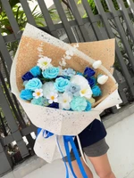 Bó Hoa Sáp Mix Hoa Lụa Tone Trắng Xanh Thanh Lịch Sang Trọng