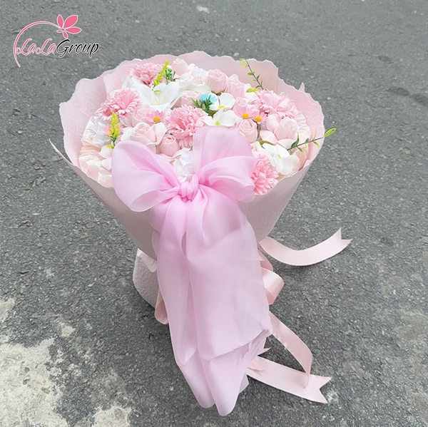 Bó Hoa Hồng Tỷ Muội Mix Hoa Sáp Tone Hồng Dịu Dàng