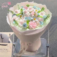 Bó hoa sáp thơm sắc hồng pastel mix hoa xanh trắng