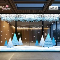 Combo Decal Nguyên Tấm Trang Trí Noel Cây Thông Hình Khối Xanh Băng Tuyết Sang Trọng