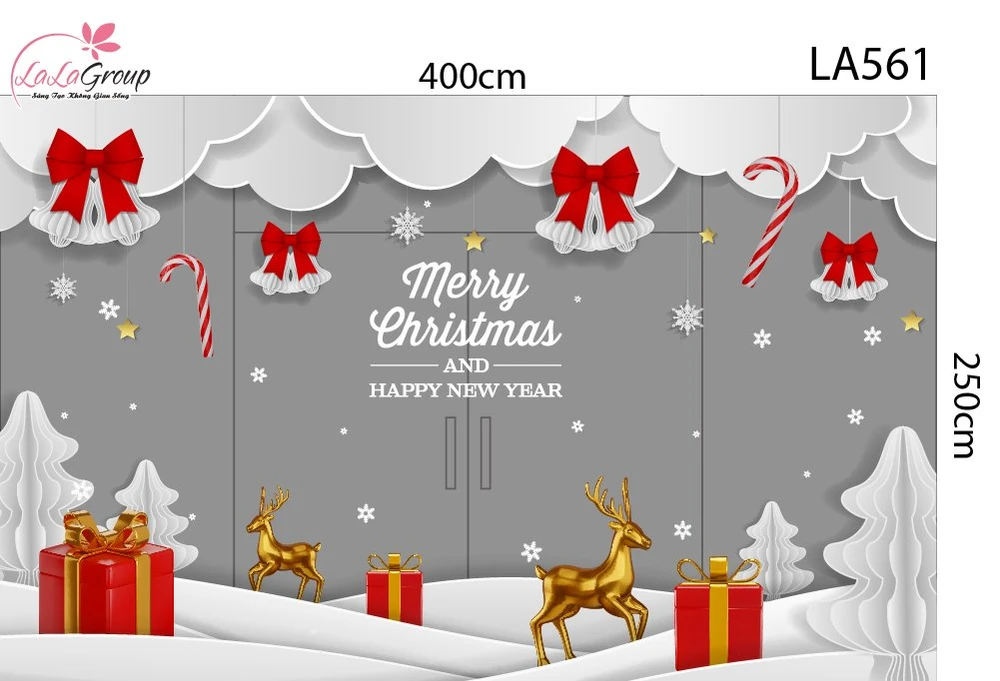 Combo Decal Nguyên Tấm Trang Trí Noel Chuông Nơ Đỏ Và Tuần Lộc Vàng Dán Cửa Kính