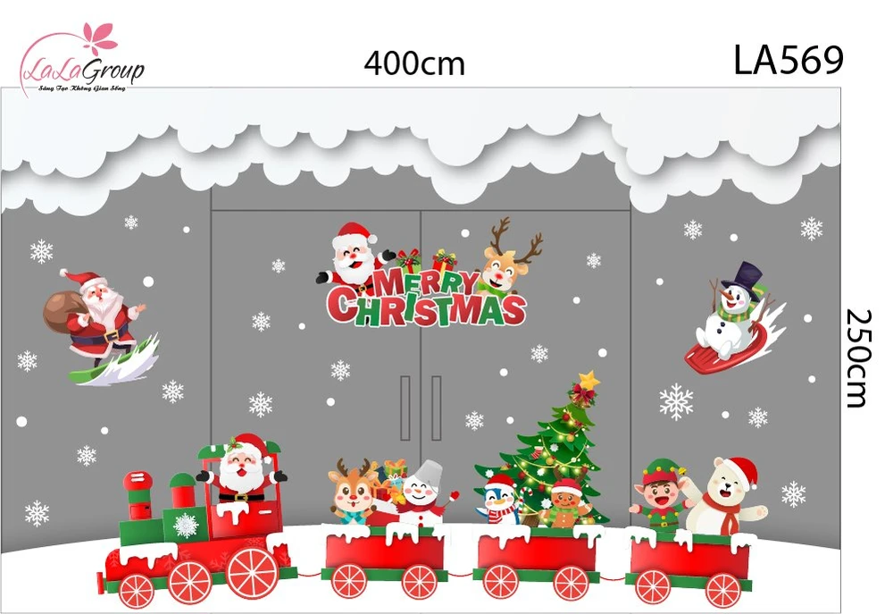 Combo Decal Nguyên Tấm Trang Trí Noel Chuyến Tàu Giáng Sinh Cùng Các Bạn Nhỏ Đáng Yêu