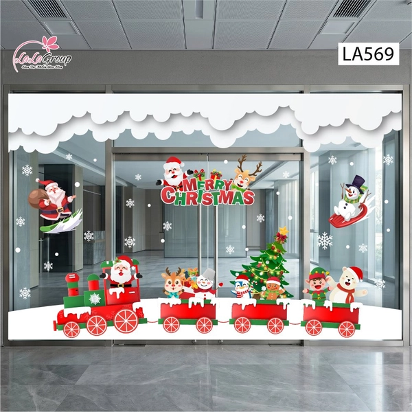 Combo Decal Nguyên Tấm Trang Trí Noel Chuyến Tàu Giáng Sinh Cùng Các Bạn Nhỏ Đáng Yêu