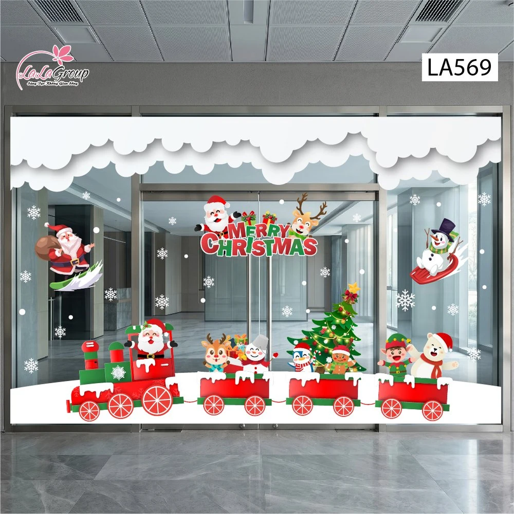 Combo Decal Nguyên Tấm Trang Trí Noel Chuyến Tàu Giáng Sinh Cùng Các Bạn Nhỏ Đáng Yêu