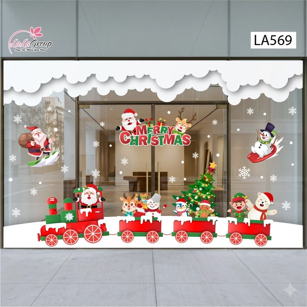 Combo Decal Nguyên Tấm Trang Trí Noel Chuyến Tàu Giáng Sinh Cùng Các Bạn Nhỏ Đáng Yêu