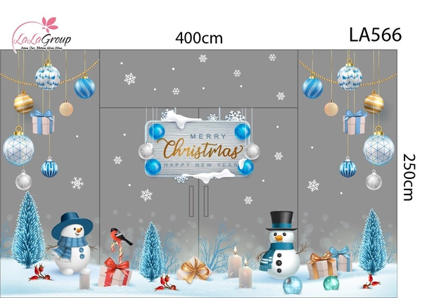 Combo Decal Nguyên Tấm Trang Trí Noel Người Tuyết Băng Giá, Quả Châu Xanh Sang Trọng