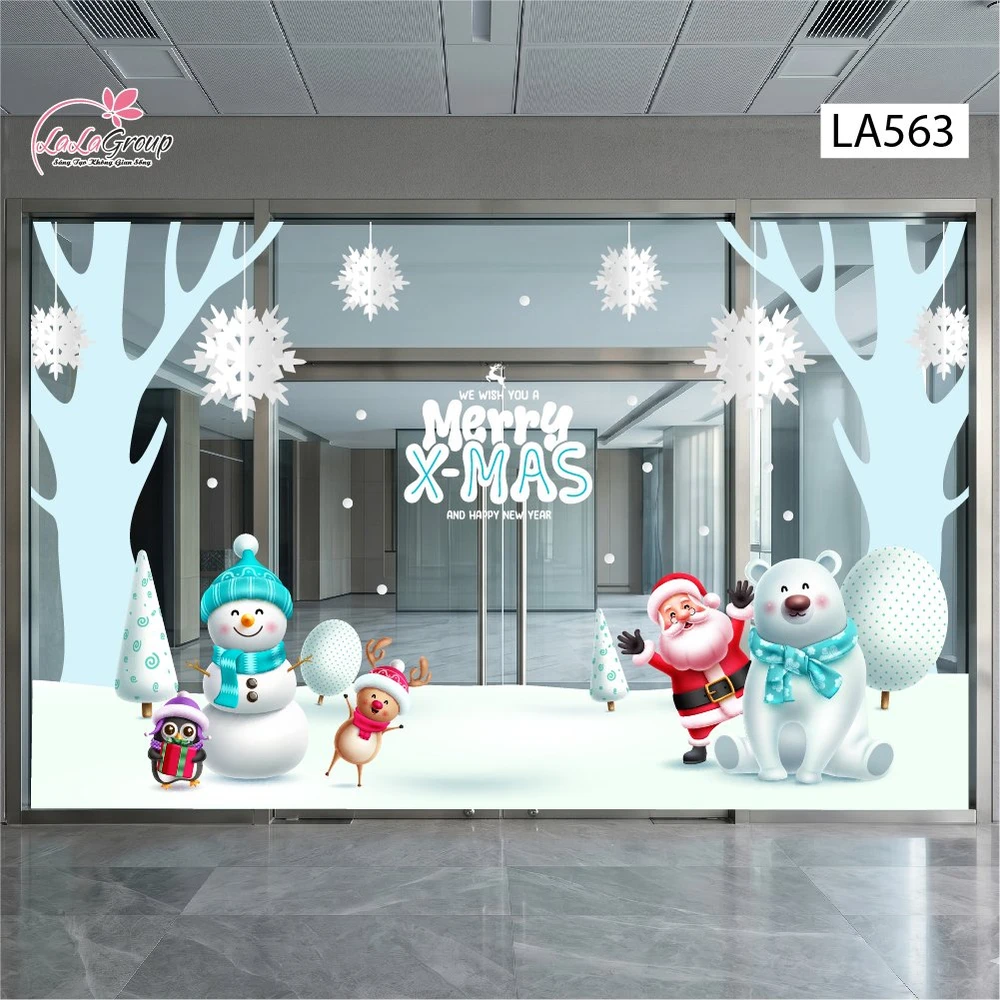 Combo Decal Nguyên Tấm Trang Trí Noel Người Tuyết, Ông Già Noel Và Gấu Bắc Cực