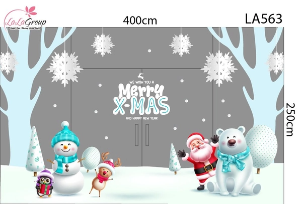 Combo Decal Nguyên Tấm Trang Trí Noel Người Tuyết, Ông Già Noel Và Gấu Bắc Cực