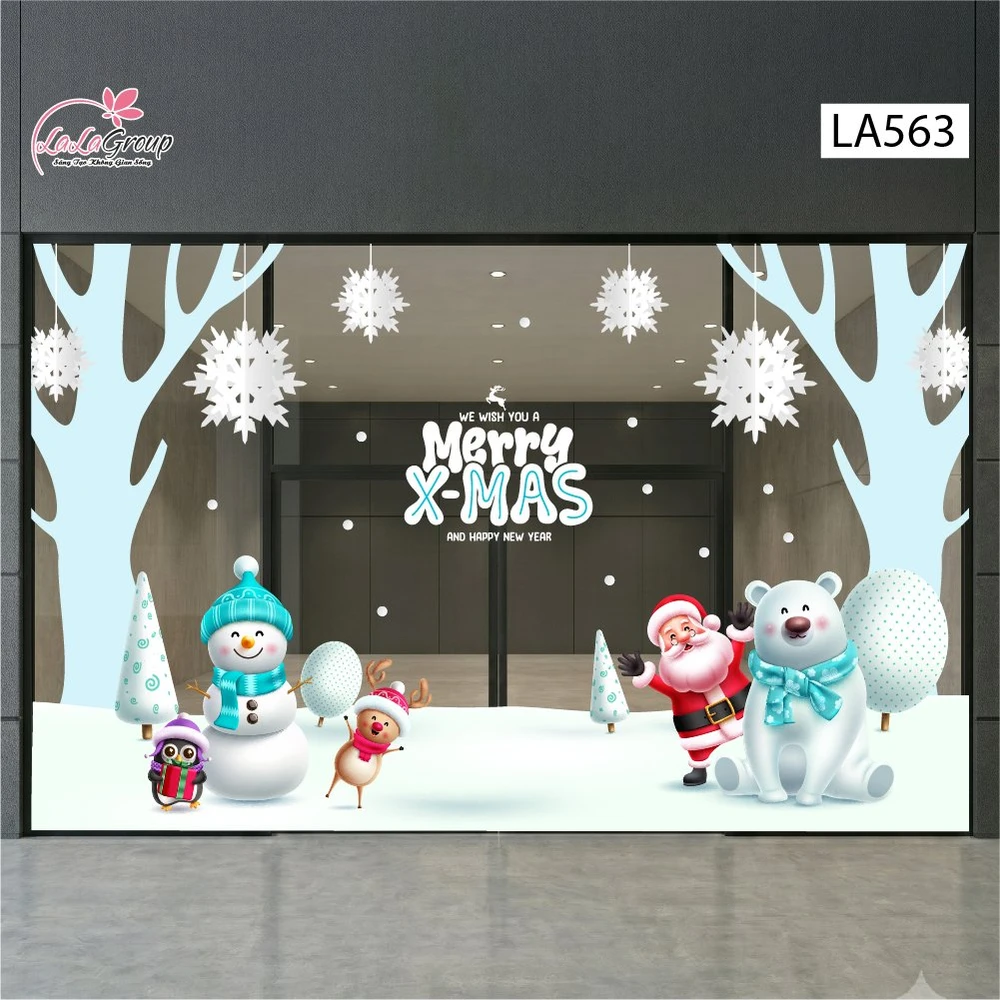 Combo Decal Nguyên Tấm Trang Trí Noel Người Tuyết, Ông Già Noel Và Gấu Bắc Cực