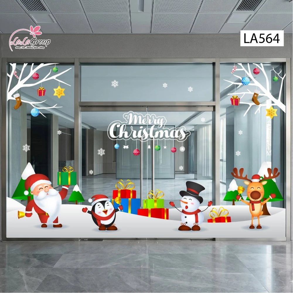 Combo Decal Nguyên Tấm Trang Trí Noel Ông Già Noel, Người Tuyết Và Tuần Lộc Vui Nhộn