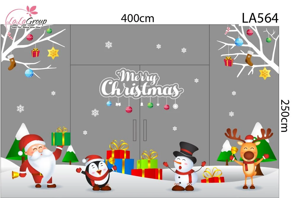 Combo Decal Nguyên Tấm Trang Trí Noel Ông Già Noel, Người Tuyết Và Tuần Lộc Vui Nhộn