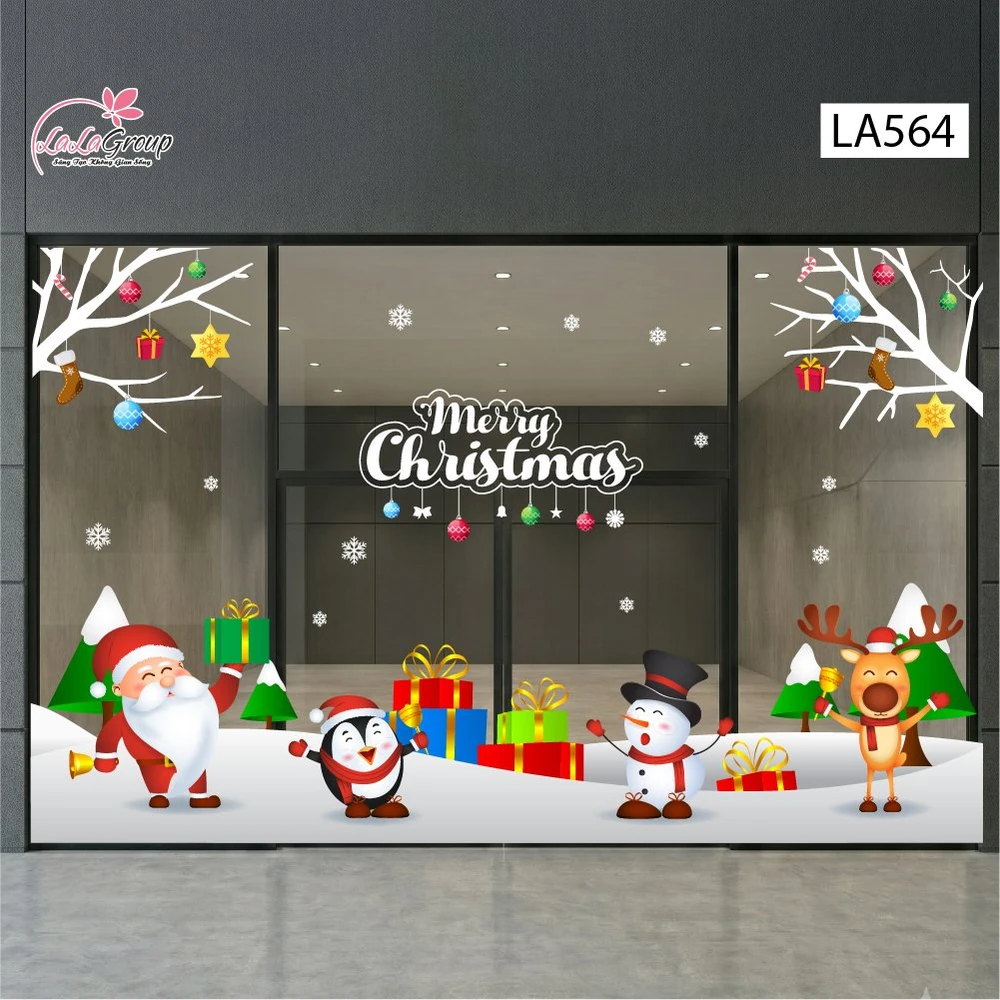 Combo Decal Nguyên Tấm Trang Trí Noel Ông Già Noel, Người Tuyết Và Tuần Lộc Vui Nhộn