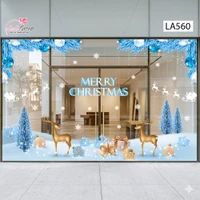 Combo Decal Nguyên Tấm Trang Trí Noel Tuần Lộc Và Cây Thông Tone Xanh Băng Tuyết